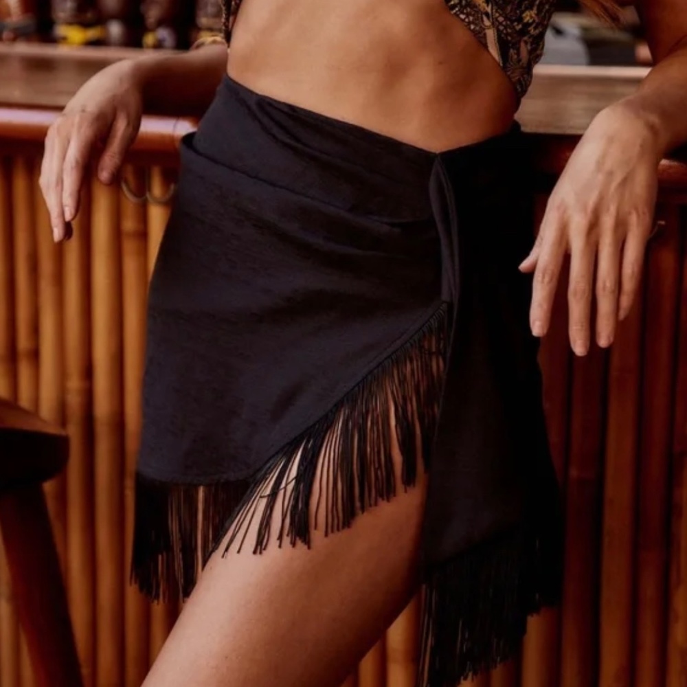 12th Tribe Black Fringe Skirt